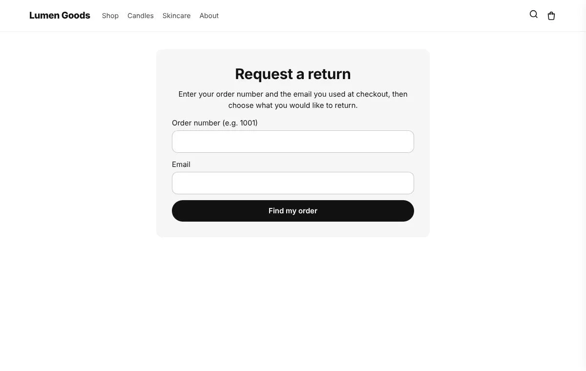 Returns page on a demo store